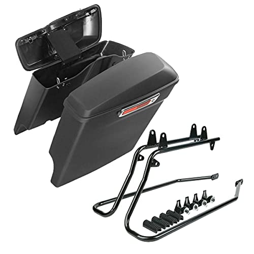Alforjas estiradas para motocicleta con soportes de conversión negros compatibles con Harley Softail Deluxe Heritage Softail 1984-2017, Negro mate