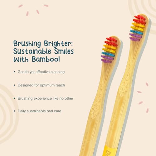 Image of Orby Kids Bamboo Toothbrush for Kids (Pack of 5) | Natural & Eco Friendly Oral Care | Soft Bristles Toothbrush for Toddler & Kid Dental Care | Organic Bamboo Handle - Rainbow