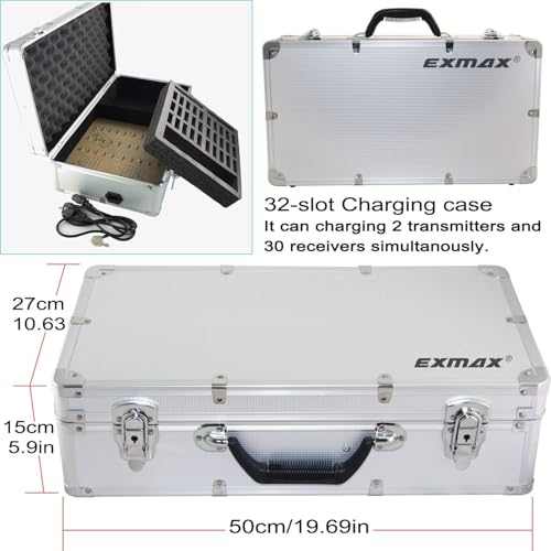 EXMAX EXD-101 Sistema inalámbrico de guía de audio 2.4G para recepción VIP, reuniones, capacitación y exposiciones (2 transmisores 30 receptores, estuche de carga de 32 ranuras) miniatura 2