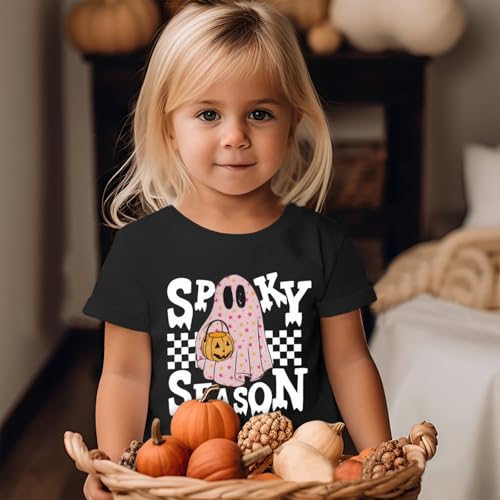 CM C&M WODRO Toddler Baby Girls Halloween Shirt Spooky Season T-Shirt Funny Ghost Pumpkin Graphic Short Sleeve Tee Kids Top3