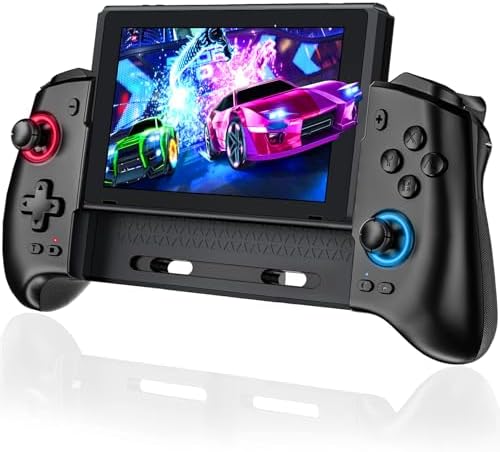 Switch Controller for Switch/Switch OLED, Rechargeable Plug-in Switch Controller, One Piece Ergonomic Grip Switch Controller for Handheld Mode with Turbo,Dual Vibration,6-Axis Motion Control,Red-Blue
