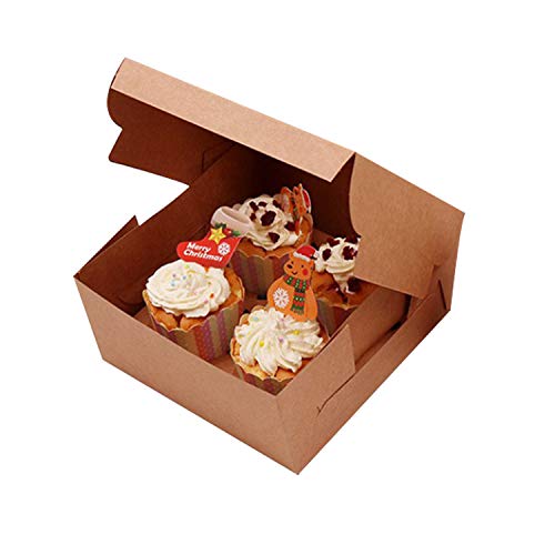 Prudance 15Pcs 6X6X3In Brown Bakery Boxes With Window Include 4 Cupcake Box Insert,Kraft Cupcake Boxes For Cookie,Cakes, Pastries And Chocolate Covered Strawberries. #TOP4