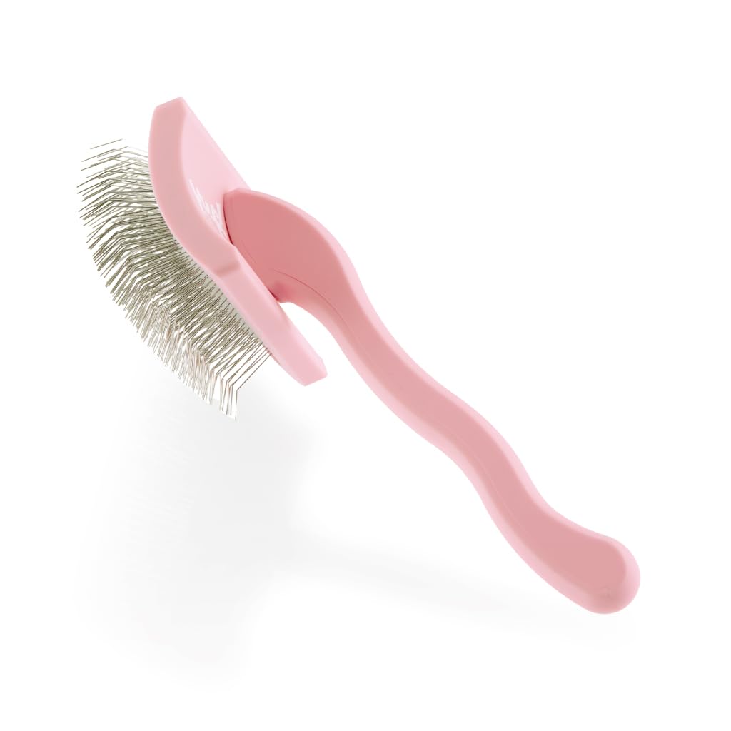 YUUP! - PINKBRUSH MINI Cardatore professionale a denti lunghi e ad alta densità, Spazzola per cani e gatti, accessori per toelettatura cane e gatto