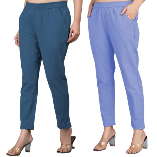 Image of Regular Fit Fully Elastic Waist Ankle Length Premium Cotton Casual Trouser Pant (Combo Pack of 2)