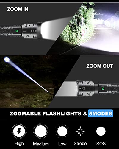 Rechargeable Flashlights High Lumens, Super Bright Flashlight 100000 Lumens, Powerful Tactical Flashlights, 5 Modes, Zoomable, Ipx5 Waterproof, Handheld Xhp160 Led Flashlight For Emergency Camping #TOP4