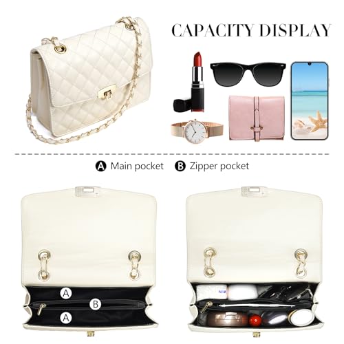 Image of Quilted Leather Crossbody Bags for Women Trendy Ladies Shoulder Purse Satchel HandBag with Chain Strap