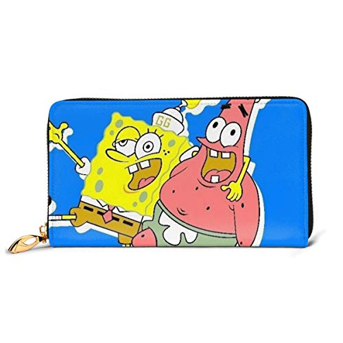 Preisvergleich Produktbild Spongebob Geldbörse aus echtem Leder, mit Reißverschluss, lange Clutch, Münzfach, Kartenpaket für Damen und Herren