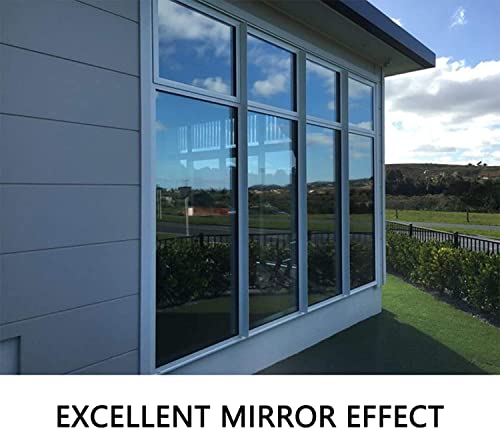 Image of WISDOM Window Privacy Film,One Way Mirror Film Daytime Anti UV Sun Blocking Heat Control Reflective Film Decorative Static Cling Home Office Living Room (20in x 5Feet, Blue Film)