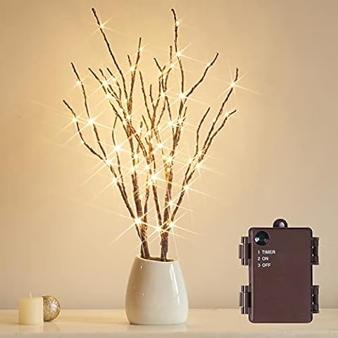 Fudios Lighted Branches with Timer 70 LED Fairy Lights 18in Battery Operated, Willow Branches with Lights for Vase Christmas Holiday Home Decor Cover