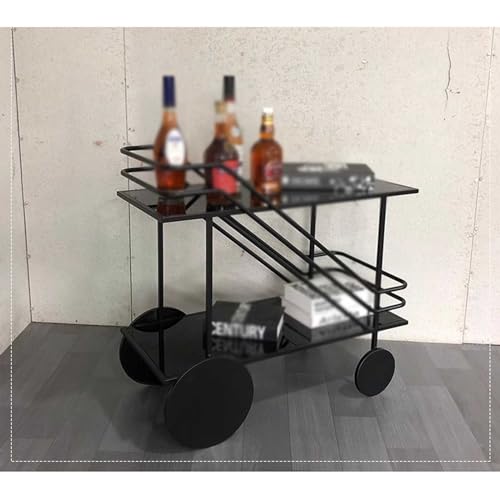 Carrito de bar rodante de 2 niveles de vidrio y metal elegante para servir café 6