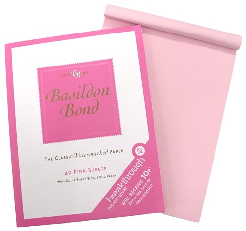 Image of Basildon Bond Pink Writing Paper Pad 178mm x 137mm Premium Watermarked Paper 40 Sheets