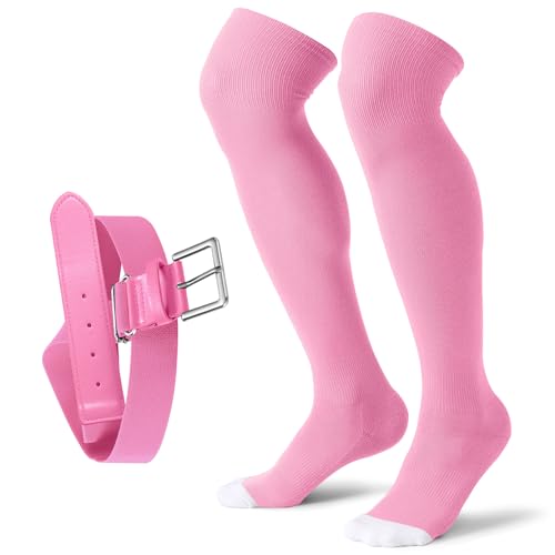Image of XZQTIVE Baseball Socks and Belt Combo,Over the Knee Softball Socks and Belt,Knee High Football Socks for Kids Youth Adults