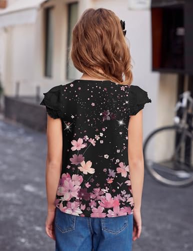 Image of Arshiner Girls Shirts Short Sleeve Square Neck Summer Lace Openwork Pleated Tops Blouse Tunic