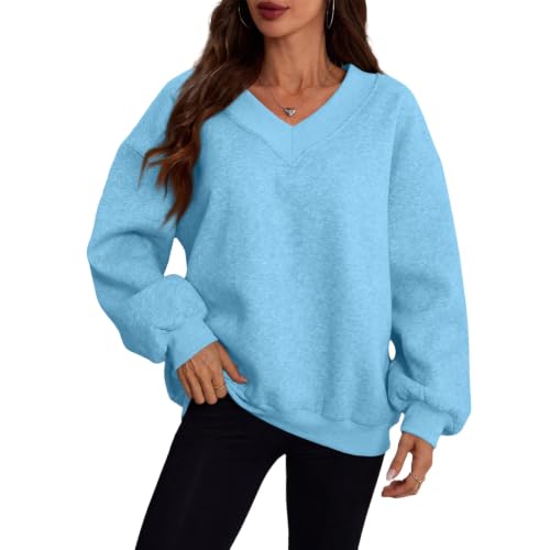 FULILYEO Womens V Neck Oversized Sweatshirt FleeceSweatshirt Winter Outfits - image 3