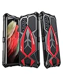 KumWum Armor Phone Case for Samsung Galaxy S22 Ultra Military Grade Drop Protection Cover S22Ultra 5G Heavy Duty Hybrid Metal Bumper Built-in Silicone Shockproof Dustproof - Black + Red