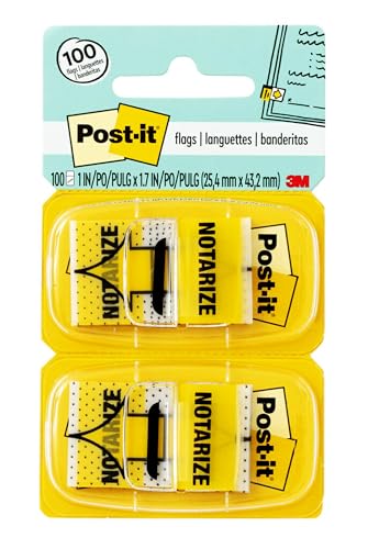 Image of Post-it Message Flags, inchNotarize inch, Yellow, 1-Inch Wide, 50 /Dispenser, 2-Dispensers /Pack | Removable Page Markers to Mark Tax, Real Estate, and Legal Documents