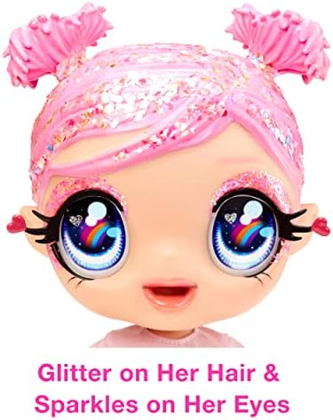 MGA'S Glitter Babyz - DREAMIA STARDUST - Baby Doll with 3 Magical Colour Changes with Ice-Cold Water, Glitter Pink Hair, Rainbow Outfit, Diaper, Bottle & Pacifier Accessories - For Kids Ages 3+
