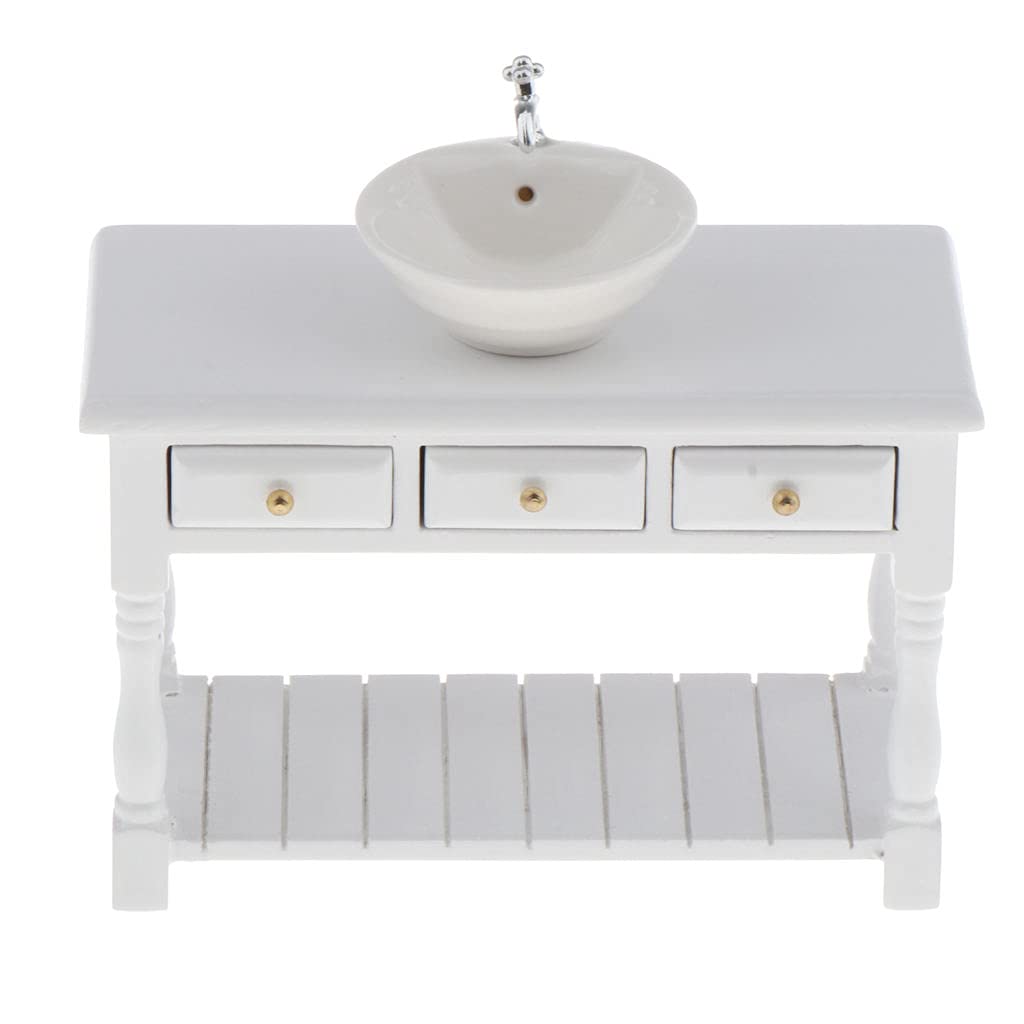 Baosity 1/12 Scale Basin Sink,Mini House Bathroom Furniture Sink,Wash Basin Cabinet for Doll House Furniture Model Bathroom Kitchen Decoration Accessories