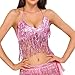 Women's Sequin Tassel Camisole Crop Top Tie Dye Sparkly Fringe Tank Top Belly Dance Rave Festival Vest
