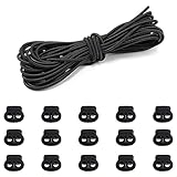15pcs Verrous De Cordon En Plastique Noir, 1 Cordon élastique Noir De 5 M, Cordon De Serrage Antidérapant, Ancre De Cordon De Serrage à Double Trou, Verrou De Cordon à Ressort à Double Trou