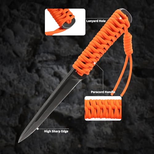 foyeni Fixed Blade Hunting Knife With Sheath,9.4\" Full Tang Survival Knife with Paracord Handle for Bushcraft,Fishing,Hiking,Camping,Black
