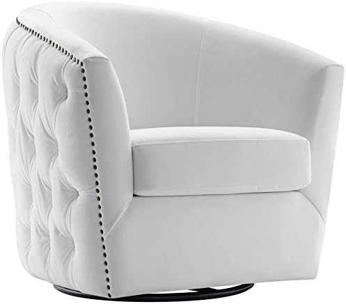 Modway EEI-3434-WHI Rogue Performance Velvet Barrel Back Accent Lounge Swivel Chair in White 29"L x 32"H