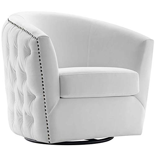 Modway Eei-3434-Whi Rogue Performance Velvet Barrel Back Accent Lounge Swivel Chair In White 29"L X 32"H #TOP29