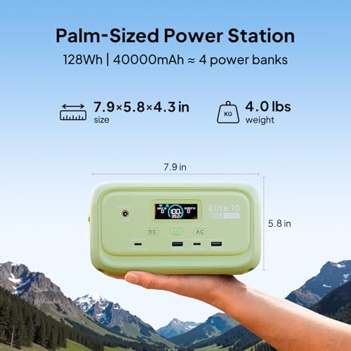 Image of BLUETTI Solar Generator Elite 10 with 60W Solar Panel Included (Ship Separately), 128Wh Mini Power Station with 200W AC Port, Palm-Size Portable Power for Camping, Outages, UPS Backup (Meadow Green)