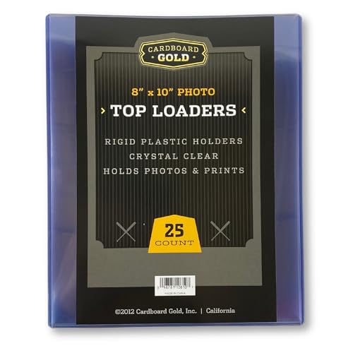 Cardboard Gold 8x10 Top Loaders - Crystal Clear PVC Holders for Photos Prints & Documents - Rigid & Non-Harmful Material No Plasticizers - Protect Store & Display 8x10 Photographs (25 Toploaders)