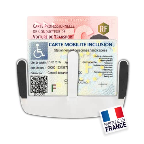 Porte Carte Handicapé Pare Brise (Fabriqué en France) Support Carte VTC / Taxi / Ticket de Stationnement - Porte Caducée Infirmier Voiture / Macaron - Pochette Carte Handicapé Pare Brise (Garantie)