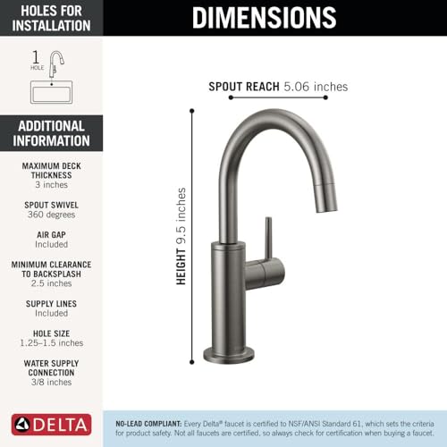 Image of Delta Contemporary Beverage Dispenser Faucet, Black Drinking Water Kitchen Sink Faucet, Black Stainless 1930-KS-DST