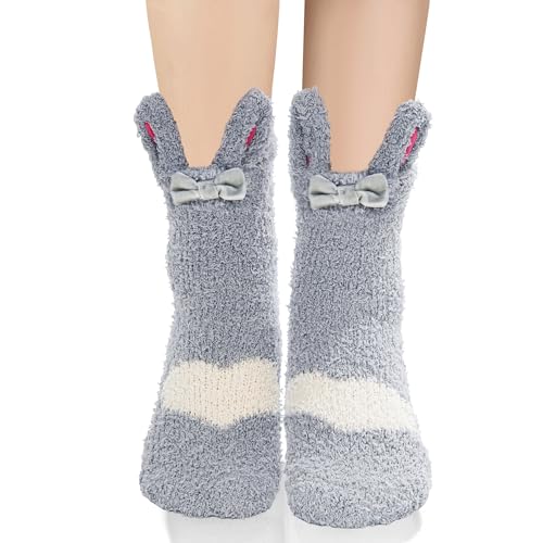 Image of Violet Mist Women Funny Fuzzy Bunny Socks Cute Rabbit Fluffy Non-slip Grip Socks Warm Slipper Sock Easter Gifts Girls