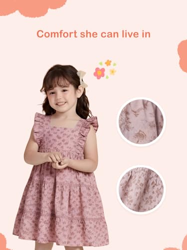 Image of Kidbea Organic Cotton Girls Sleeveless Ruffle Strap Ditsy Floral Tiered Dress | Ultra-Soft & Comfortable Summer Frock for Kids