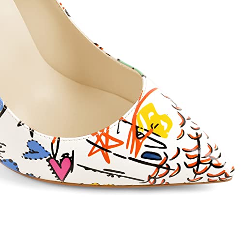 Image of Richealnana Women's Sexy Party High Heels Pointed Toe Slip On Stiletto Pumps Graffiti Size13