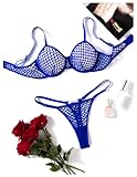 Avidlove Sexy Mesh Sheer Underwire Fishnet Push Up Lingerie Set Bra and Panty Set 2 Piece Blue