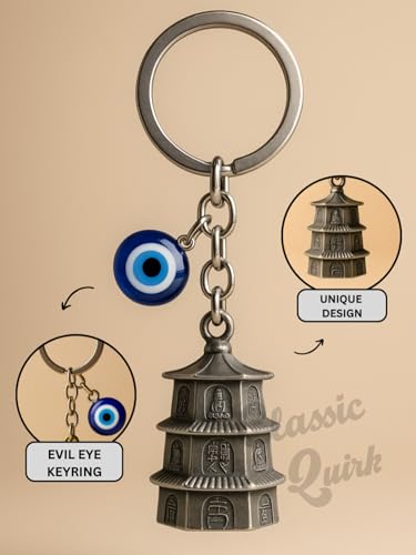 Image of Evil Eye Hooked Guardian Bell Keychain - Protective Lucky Charm Bell with Clip Hook for Bike, Car, Key & Bag | Spiritual Good Luck Talisman Gift