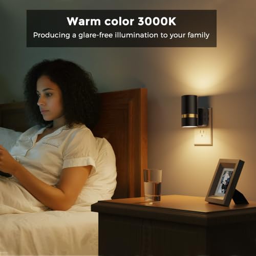 Image of L LOHAS LED Night Lights Plug into Wall 3CCT 2 Pack | Amber /3000k /5000K Color Change Night Light with Dusk to Dawn Sensor, 5 Level Dimmable, Plug in Night Light Black Housing
