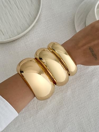 Chunky Gold Bracelets for Women Trendy Wide Wrist Silver Bangles Bracelet Stack Statement Bangle Fashion Jewelry Gift Accessories4