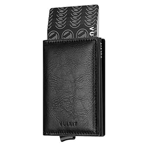 VULKIT Kreditkartenetui für Herren Geldbörse Leder RFID Schutz Geldbeutel Wallet Klein mit 3 Steckplätzen für 5-7 Karten & Geld