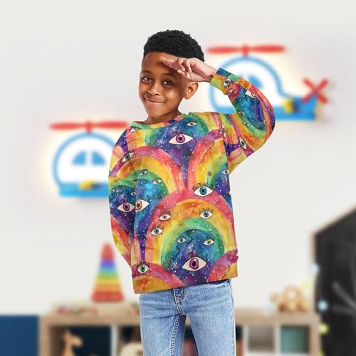 JUNZAN Glitter Evil Eyes on Rainbows Big Girls Sweatshirt Hoodie Fleece Kids Pullover Hoodie Camping 4T4