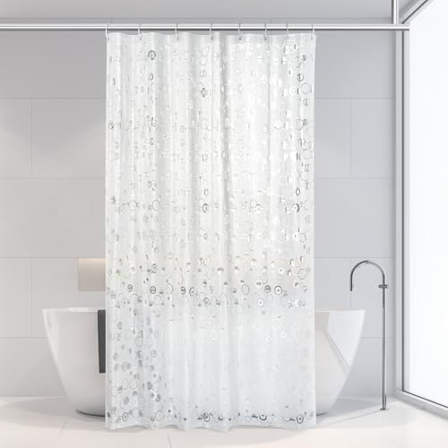 OTraki Cortina de Ducha para baño, 120 x 200 cm, EVA, Transparente, Resistente al Moho, Impermeable, con Dobladillo Pesado, Cortinas de baño con Ojales