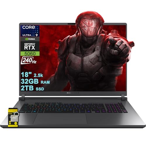 Image of ASUS ROG Strix G18 G815 Gaming AI PC Laptop 18 inch 2.5k (2560x1600) 240Hz (100% DCI-P3) Intel 24-core Ultra 9 275HX 32GB RAM 2TB SSD GeForce RTX 5060 (Up to 572 AI Tops) RGB Backlit WiFi7 Win11 ICP Hub