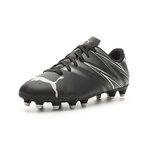 PUMA Attacanto Firm, Artificial Ground Soccer Cleats Sneaker, Black-Silver Mist, 4 US Unisex Big Kid
