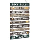 Tatuo Deck Rules Wooden Signs Funny Rules Signs Decorative Outdoor Regulations Plaque Wall Decor for Bar Campsite Cabin Tent Deck Sign Backyard Outdoors Home 11 x17 Inch