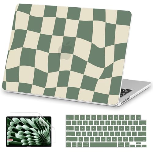 Image of AKIT for MacBook Air 15 inch Case M5 M4 M3 M2 2026-2023, Green Checkboard | A3448 A3241 A3114 A2941, Funny Unique Pattern Hard Shell Laptop Case+Keyboard Cover+Screen Protector for Mac Air 15 inch