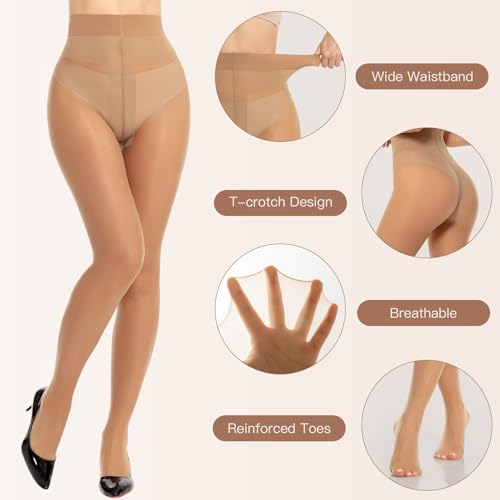 Yilanmy 2 Pairs Sheer Tights for Women, 10D Ultra Thin Control Top Pantyhose High Waist Sheer Stockings3
