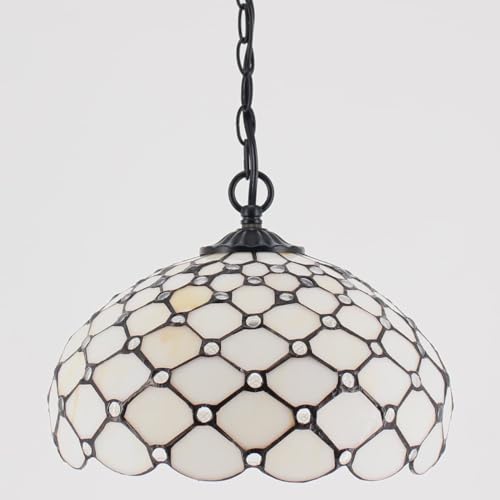 Image of WERFACTORY Tiffany Pendant Light Plug in Stained Glass 12 Inch Hanging Lamp