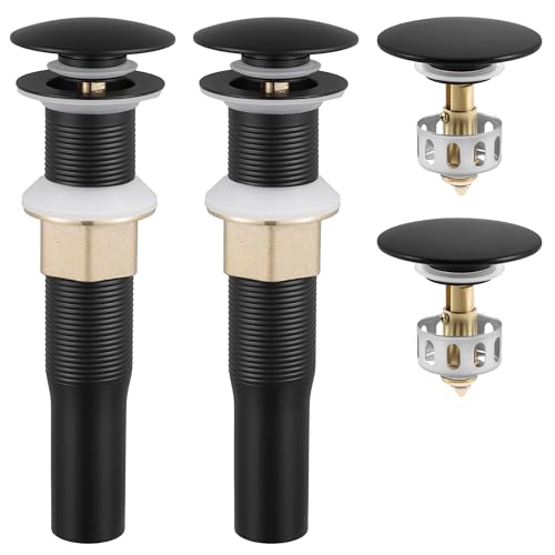 KES Black Pop Up Drain Stopper for Bathroom Sink, Sink Drain with Hair Catcher Without Overflow, 2 Pack, Matte Black, All Metal Rustproof 304 Stainless Steel, S2013D-BK-P2