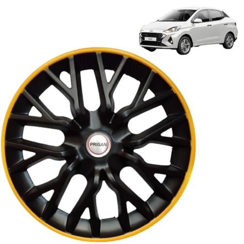 Image of Prigan Wheel Cover for Hyundai Aura 14 Inch Black Yellow Wheel Cap (Available in 12,13,14 Inch) (Set of 4 Pcs) (Press Fitting) Model- Power GT Yellow-14