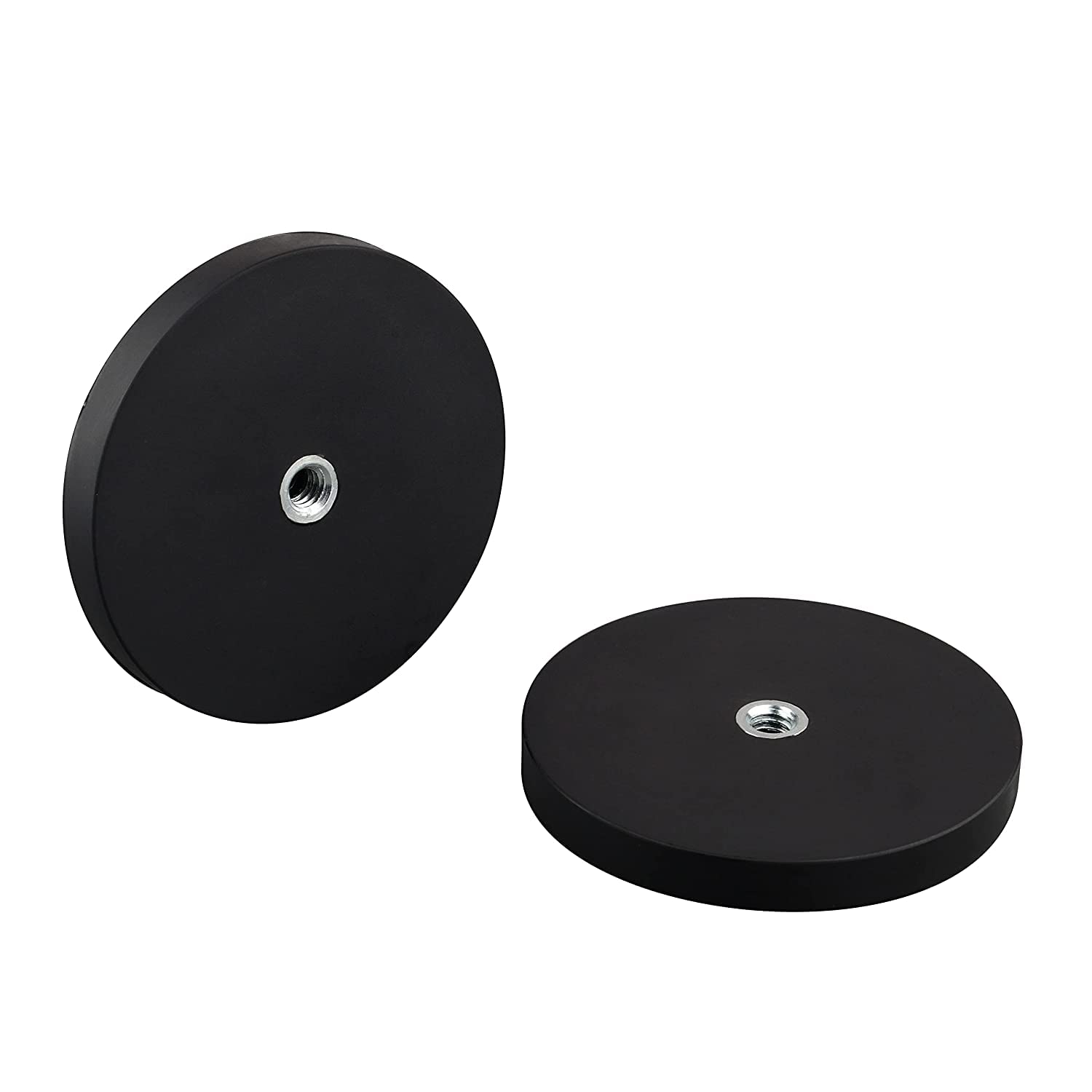 ULIBERMAGNET 2Pack Anti-Scratch 60lb Strong Neodymium Round Rubber Coated Magnet with D1/4''-20 Female Thread, Strong Magnetic Mounting with D1/4‘’-20 Hole for Lighting,Camera,Tools